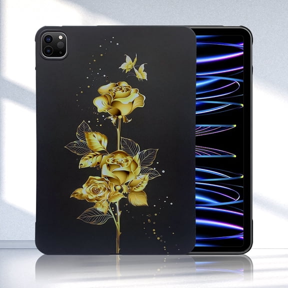 Case for iPad Pro 10.5 inch 2019/2017, Painting Pattern Soft Flexible TPU Hybrid Cover Anti-Scratch Honeycomb Texture Lightweight Slim Shockproof Tablet Case for iPad Pro 10.5", Gold Butterfly Rose