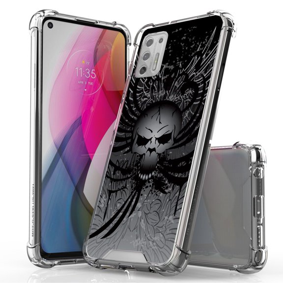 ANJ  Hybrid Slim Hard Back Cover Case Flexible Bumper for Motorola Moto G Stylus 2021 - Winged Skull
