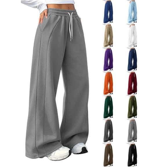 Sweatpants Women Zaewscy Women Fleece Lined Wide Leg Sweatpants Elastic Drawstring High Waist Casual Loose Trousers with Side Pockets Gray XXL