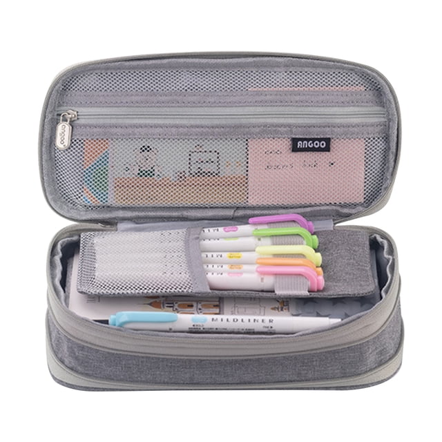 Tignapoo Premium Dual-Layer Canvas Pencil Case with Mesh Top, Multi-Compartment Design for School & Office, Durable Zipper Closure, 22x11x6.5cm, Available in Ginger, Light Camel, Pink, Gray, Light