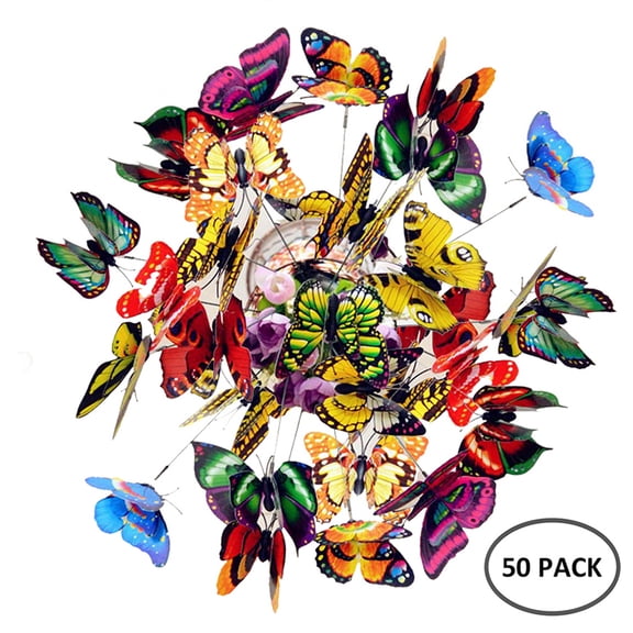 Adifare 50/24pcs Garden Butterflies Stakes Colourful Garden Ornaments Multicolour for Outdoor Plant Yard Patio Party Halloween Christmas Decorations