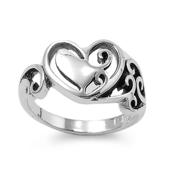 925 Sterling Silver Internal Form Filigree Heart Fusion Ring Size 8