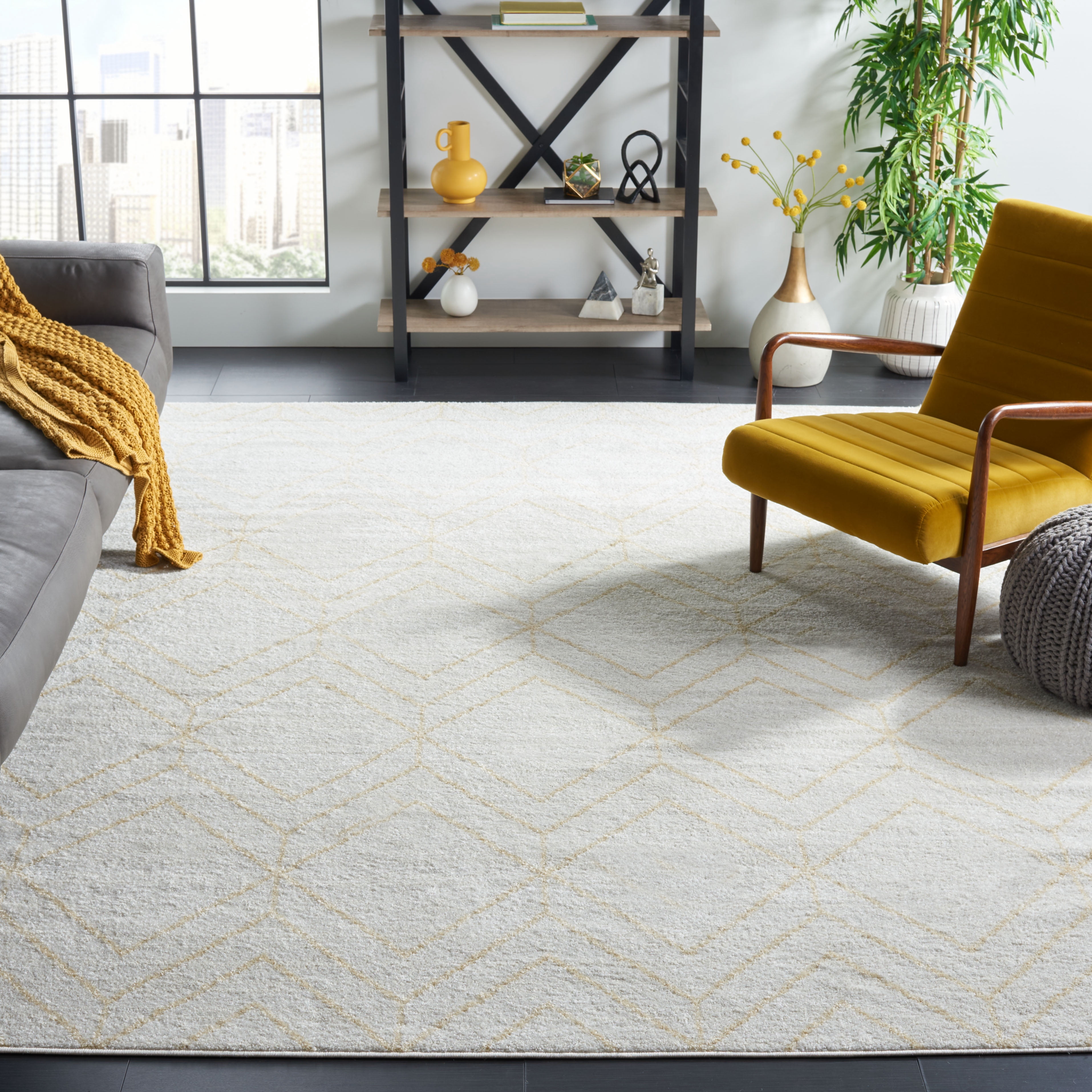 SAFAVIEH Adirondack Caitriona Geometric Squares Area Rug, Ivory/Gold, 9' x 12'