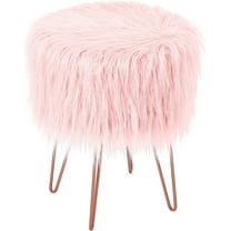 BirdRock Home Faux Fur Foot Stool Ottoman with Hair Pin Legs - Pink