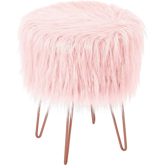 BirdRock Home Faux Fur Foot Stool Ottoman with Hair Pin Legs - Pink