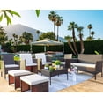 thumbnail image 2 of Vineego 8 Pieces Patio Furniture Set Outdoor All Weather Cushioned Wicker Chairs with Ottoman and Glass Table(Beige), 2 of 8