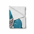 thumbnail image 2 of Fish Soft Flannel Fleece Throw Blanket, Smiling Toothy White Shark with Big Muscles on Arms Illustration Print, Cozy Plush for Indoor and Outdoor Use, 70" x 90", Pale Grey Petrol Blue, by Ambesonne, 2 of 6