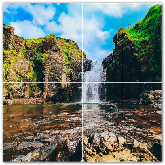 Picture-Tiles.com: Waterfalls Ceramic Tile Wall Mural WAL501144-44XL. 48"W x 48"H using (16) 12" x 12" Ceramic Tiles-Satin Finish