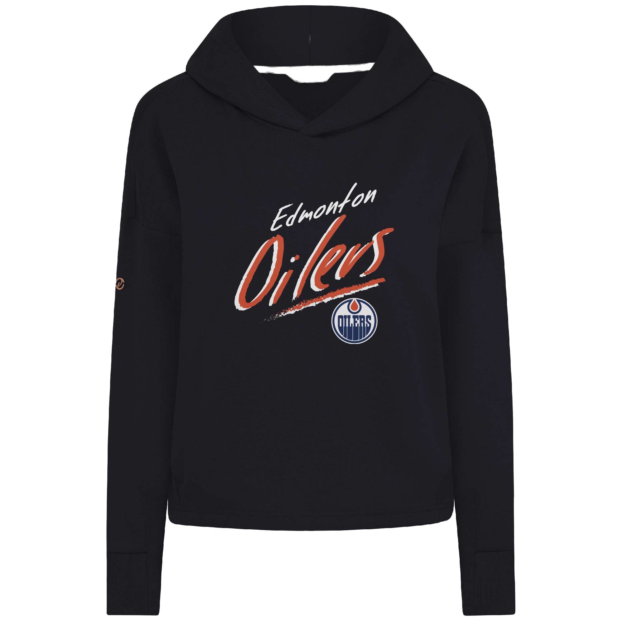 Women's Levelwear Black Edmonton Oilers Sweet Sizzle Tri-Blend Cropped Pullover Hoodie