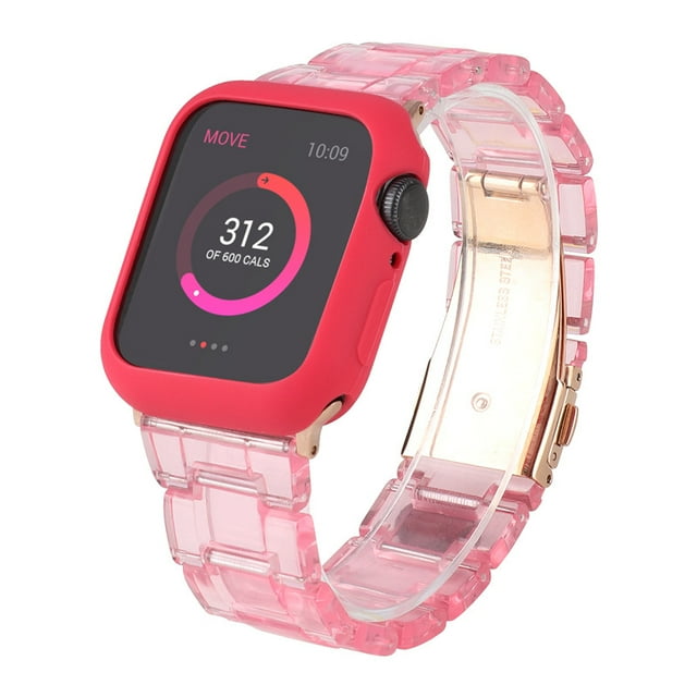 Fashion Resin Candy Watch Band + Watch Case For Apple Watch SE/6/5/4/3/2/1(Pink+Red)