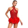 thumbnail image 4 of YUUMIN Body Scintillant pour Femmes Justaucorps de Danse Latine à Plumes Rouge L, 4 of 7