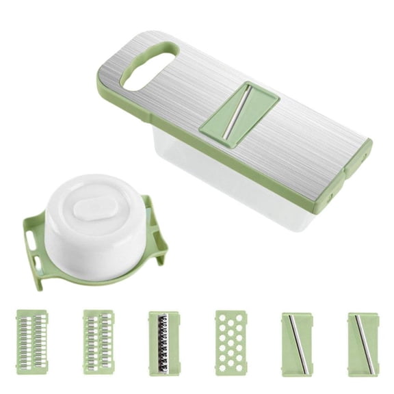6-in-1 Vegetable Slicer with Magnetic Storage, 11.8x7.9x4.3 in, Compact Kitchen Mandoline for Quick Salad Prep, Safe & Easy Slicing with Hand Guard for Home Cooking
