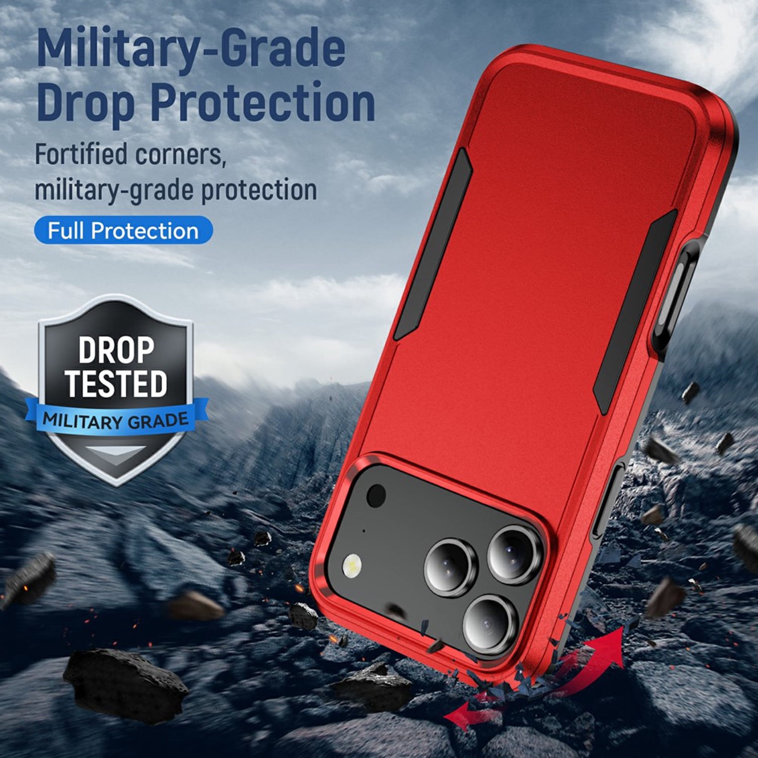 Rugged Shockproof Hybrid Cover for iPhone 17 Pro Max - Red