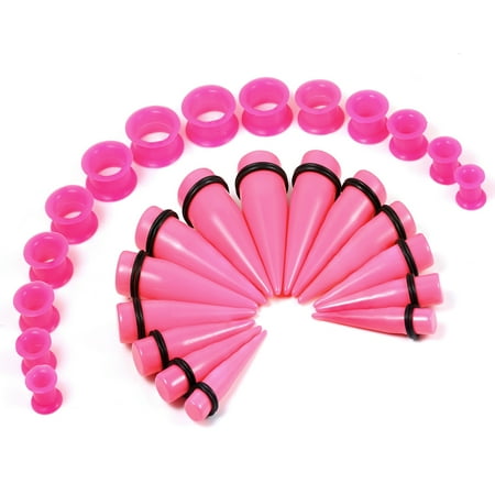 Blomdahl Ear Piercing - BodyJ4You 28PC Big Gauges Kit Ear Stretching 00G-22mm Hot Pink Taper Silicone Plug Tunnel Piercing