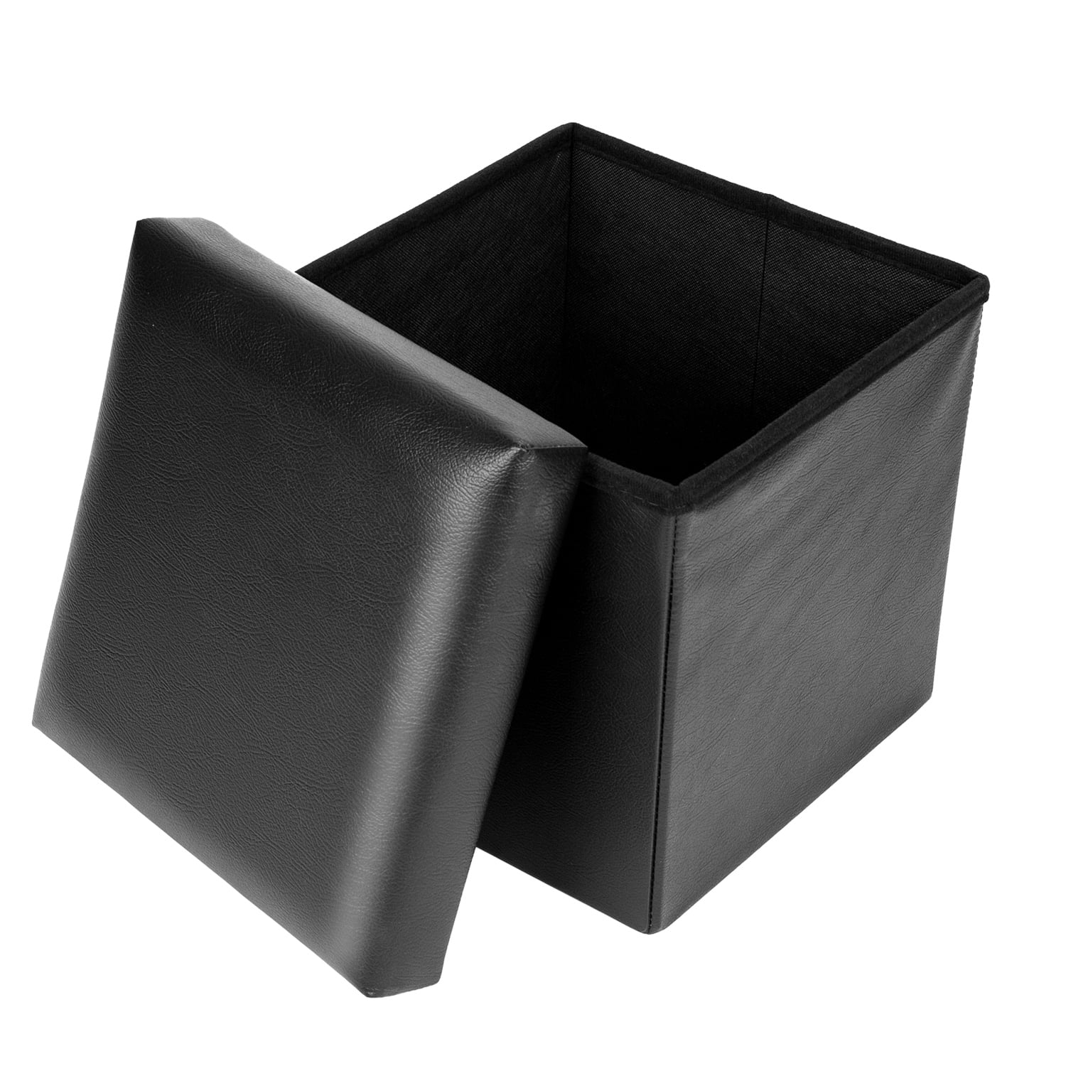 Zimtown Folding Cube Leather Ottoman Storage Box Lounge Seat Footstool ,Faux Leather,Black