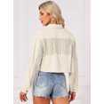 thumbnail image 4 of DARING DIVA Women's Cropped Jean Long Sleeve Frayed Tassel Fringe Denim Jacket XL White, 4 of 7