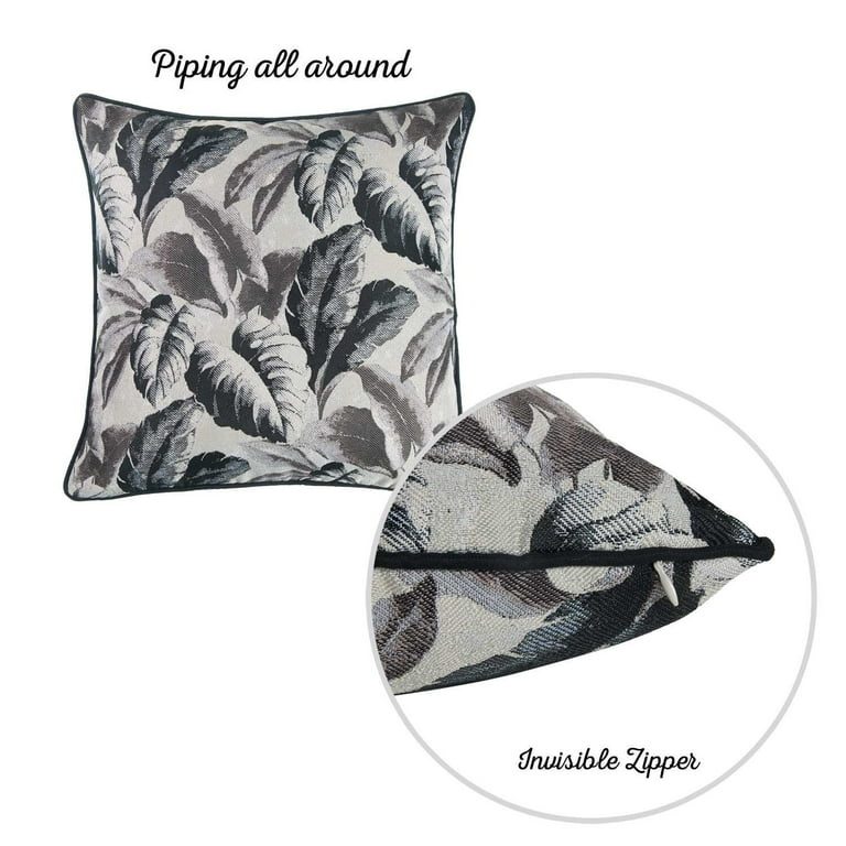 Gray Jacquard Tropical Leaf Decorative Throw Pillow Cover Gray Jacquard Tropical Leaf Decorative Throw Pillow Cover