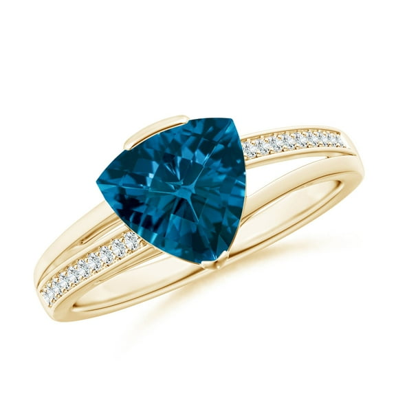 ANGARA Natural 1.4 ct London Blue Topaz Split Shank Ring in 14K Yellow Gold for Women (Size-8mm) | November Birthstone, Anniversary, Jewelry Gift for Women | Natural London Blue Topaz Ring