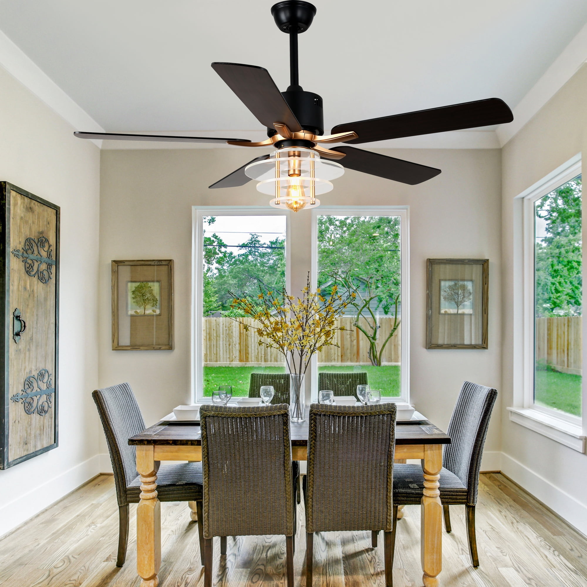 Bella Depot 52" Modern Black Ceiling Fan 6-Speed Reversible with Light and Remote Control