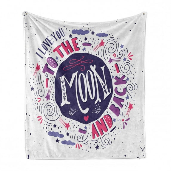 I Love You Soft Flannel Fleece Throw Blanket, Colorful Love with Fun Forms Comet Rain Storm Clouds Volcano Theme, Cozy Plush for Indoor and Outdoor Use, 70" x 90", Pink Violet Purple, by Ambesonne