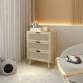 thumbnail image 2 of 3-Drawer Dresser, Modern Rattan Dressers Chest of 3 Drawers with Metal Handles, Clothes Organizer for Living Room, Bedroom, Wood Cabinet Bedside Table Dressers, Natural, 2 of 9