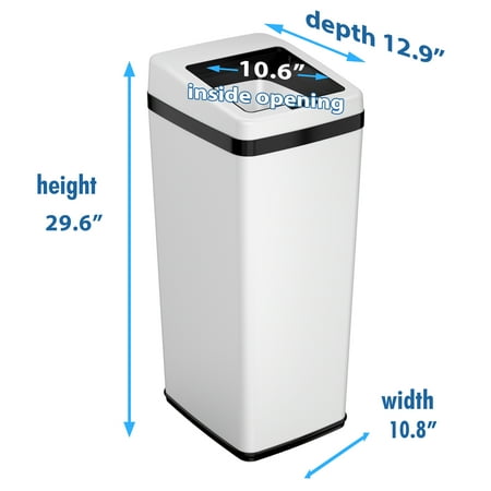 iTouchless - 14 Gallon Sliding Lid Sensor Trash Can with AbsorbX Odor Control System, Automatic Kitchen Bin - White stainless steel