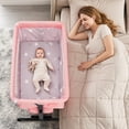 thumbnail image 5 of Bedside Baby Bassinet, Foldable Portable Sleeper with Adjustable Height, Universal Wheels & Storage Basket, Pink, 5 of 6