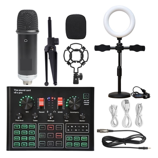 Professional Studio Condenser Microphone Bundle WXH1000 Mic Kit With Live Sound Card Wireless Karaoke