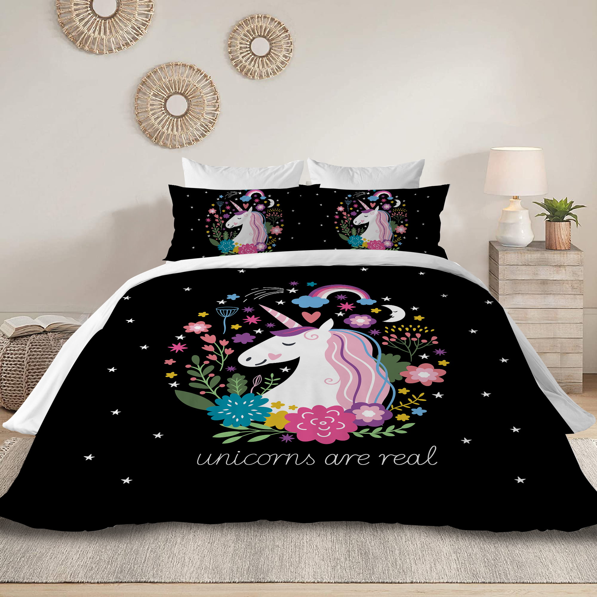 3d unicorn duvet cover set Cartoon flower unicorn bedding Set twin size 