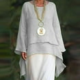 thumbnail image 2 of Yyeselk Summer Womens Tunic Tops Trendy Double Layered Asymmetric Hem Tee Shirts Fashion Pure Color Cotton Linen Cozy Blouses Pullover Gray L, 2 of 9