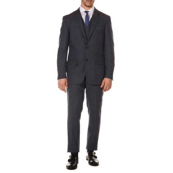 Ferrecci Men's York Navy Slim Fit Notch Lapel 3 Piece Wool Vintage Herringbone Suit Set - Blazer Jacket, Vest and Pants (36 Short)