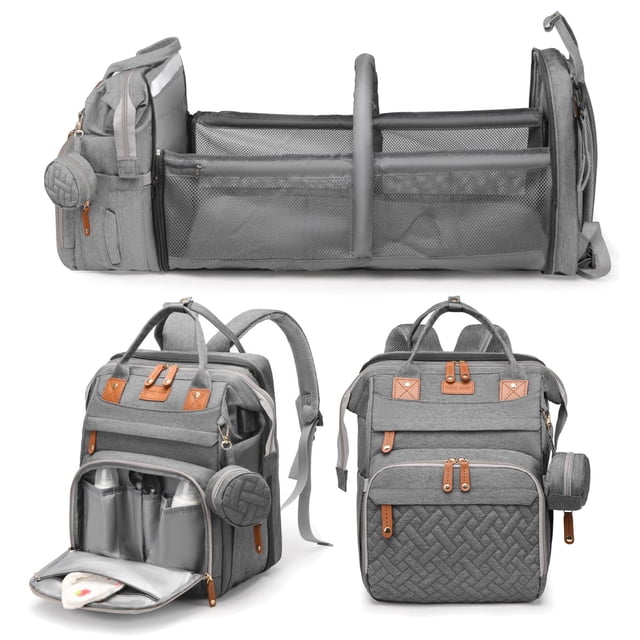Mochila pañalera impermeable con USB Jeryswet, gris