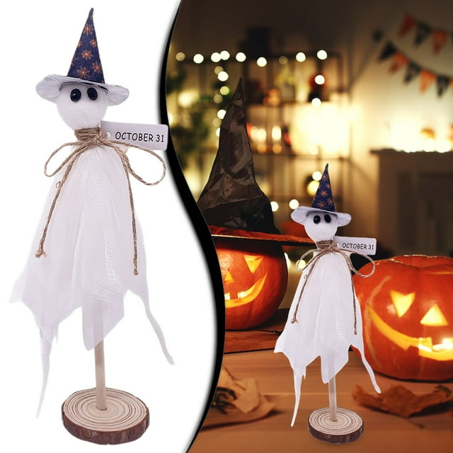 WHEANG Halloween Decorations Shelf Sitters – Set Of 3 Wooden Halloween Decor With Witch Hats – Fabric Figures With Design – Table Decor For Tray Mantel Part