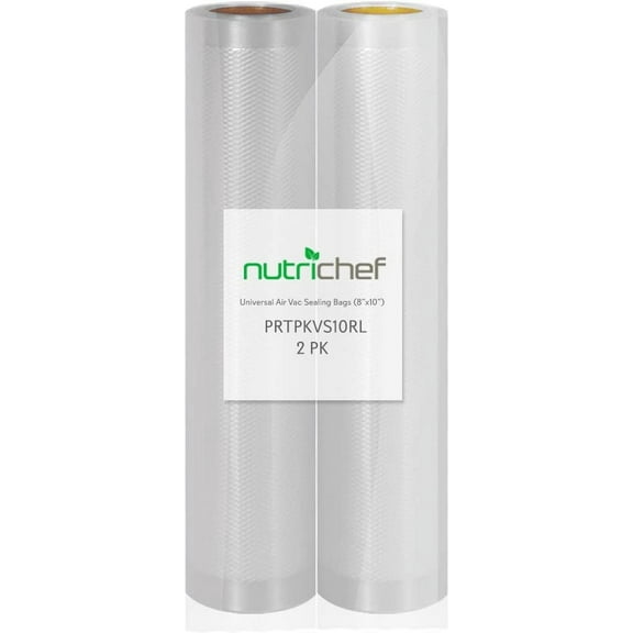 NutriChef Two 8" X10' 4 mil Commercial Grade Vacuum Sealer Clear Plastic Food Storage Rolls