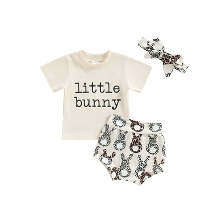 

Wassery Newborn Baby Girl Easter Outfits 3 6 9 12 18 Months Infant Summer Letter Print Short Sleeve Romper T-shirt Top Shorts Headband 3Pcs Summer Outfits 3-18M