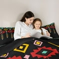 thumbnail image 5 of Feelyou Tribal Boho Aztec Queen Comforter Set for Adult, Retro Western Fashion Bedding Sets, Black Teal Triangle Reversible Bedding Comforter Set, Breathable Home Decor, 3pcs, 5 of 8