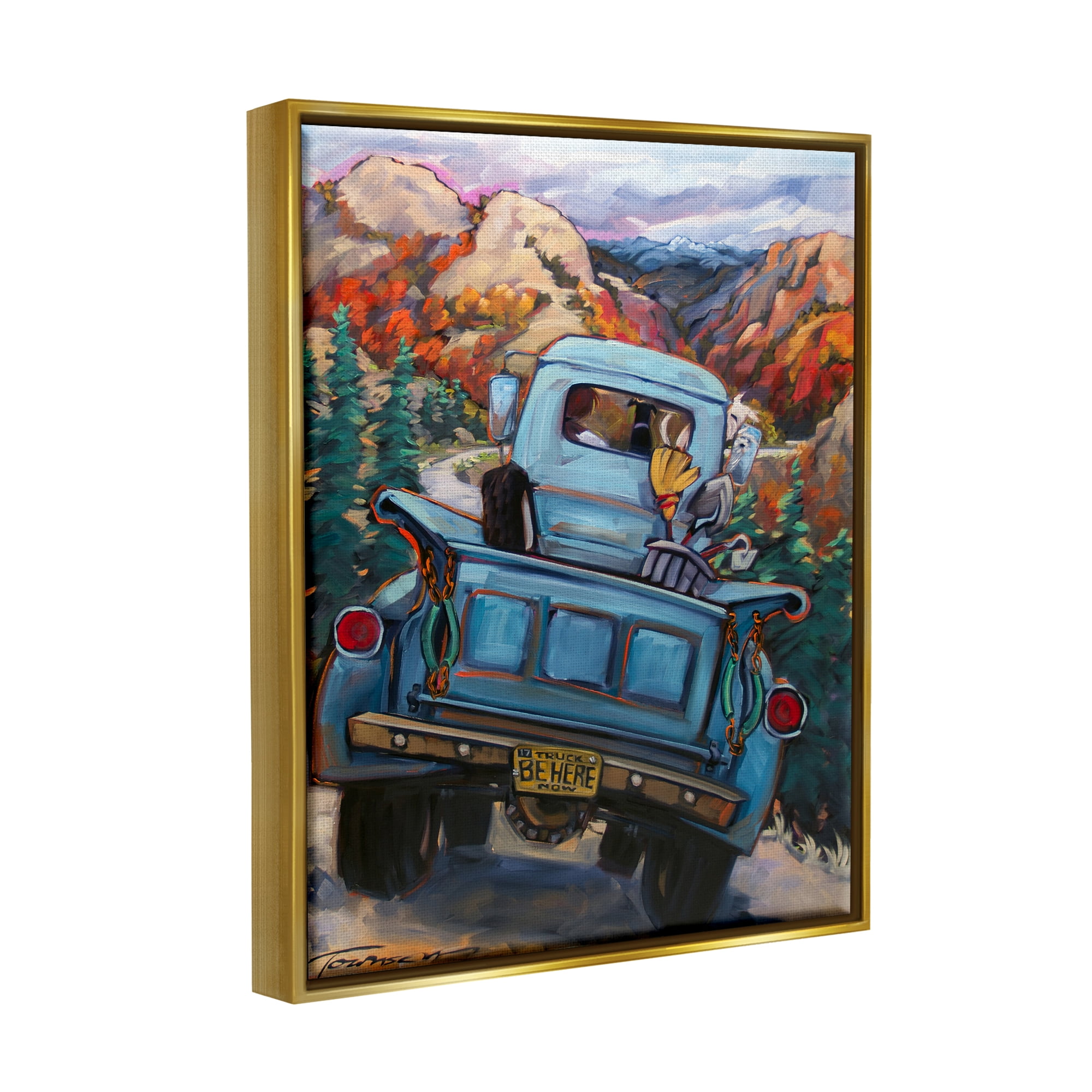 Stupell Industries Truck in Mountain Valley Transportation Painting Gold Floater Framed Art Print Wall Art, 25 x 31