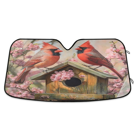 Qxltty Spring Cardinal Bird Car Windshield Sunshades Foldable UV Rays Sun Visor Protector Keep Your Vehicle Cool 53×23.5in