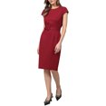 thumbnail image 4 of INSPIRE CHIC Women's Knee Length Pencil Dress Cap Sleeve Belted Wear to Work Sheath Dresses S Dark Red, 4 of 5
