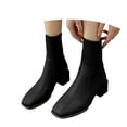 thumbnail image 4 of Aihuaihua Women Ankle Boots Sock Booties Slip On Ankle Boots Chunky Block Heel Square Toe Splicing Dress Sock Booties Black/Brown/Khaki Boots for Women, 4 of 9
