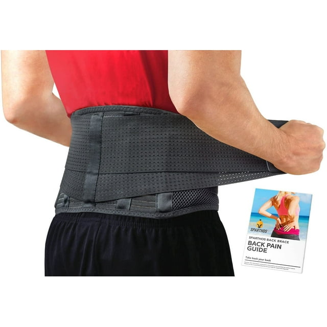 Back Brace by Sparthos - Immediate Relief for Back Pain, Herniated Disc, Sciatica, Scoliosis and more! – Breathable Mesh Design with Lumbar Pad – Adjustable Support Straps – Lower Back Belt [Size Med]