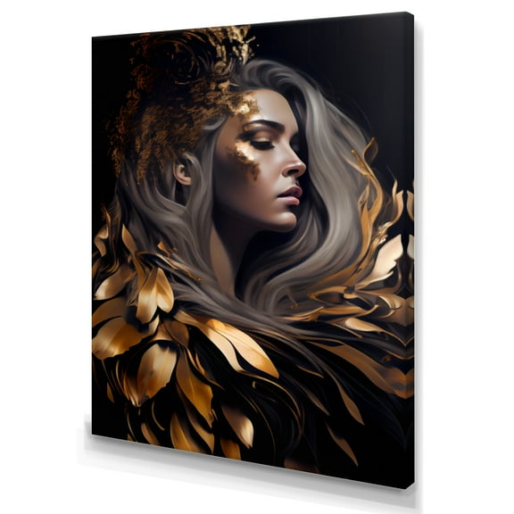 Designart Gold And Black Sensual Woman V Canvas Wall Art