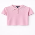 thumbnail image 3 of Forever 21 Wga Scalloped Edge Short Sleeve Polo Shirt, Color- Pink/White, Size- L, 3 of 6