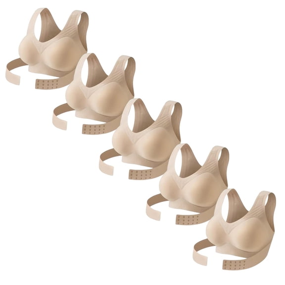 ZNQHFRE 5 Pack Front Closure Wireless Corrective Support Bra For Women, Breathable Back Support Shaping Bra For Daily & Workout Beige L