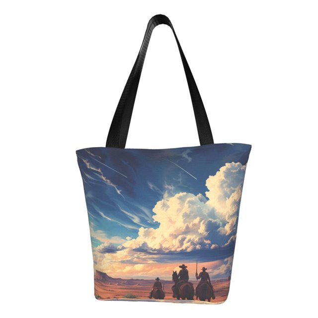 Fotbe Western Desert Cloud Cowboy Bolsa de Playa con Estampado, Bolsa de Hombro, Bolsa de Mano Espaciosa, Bolsa de Viaje Ligera, Bolsa de Compras Versátil