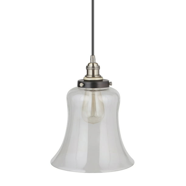 Instant Pendant Recessed Light Conversion Kit Brushed Bronze and Brass Clear Bell Glass Shade