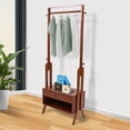 thumbnail image 3 of Loyalheartdy 2 in 1 Clothes Rack, 67" Tall Floor Standing Garment Display Stand Brown Clothing Storage Holder w/Hooks & Drawer, 3 of 12