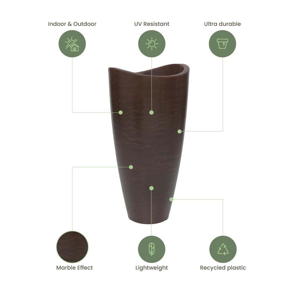 Ecobo 31.5 inches Eco-Friendly Round Pot Planter Onda Indoor/Outdoor use, Durable, Versatile & Lightweight, Designed by Brazilian Artisans, Contemporary All-Weather Design –Brown