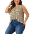 thumbnail image 4 of Plus Size Top for Women Sleeveless Floral Print V Neck Tunic Tank Tops Blouse Shirts 1X Brown, 4 of 5