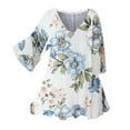 thumbnail image 2 of Sakmal Elbow-Length Womens Tops White V-Neck Floral Flowy Loose Fit Ladies Shirts for Summer, 2 of 7